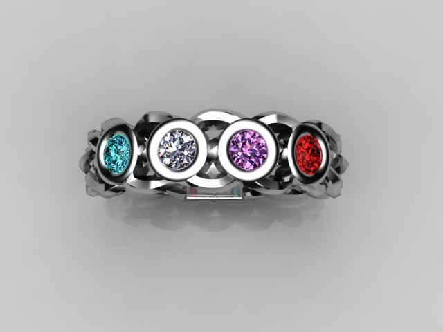 Custom Designed by Christopher Michael  Mothers Ring With Four Bezeled 3mm Birthstones*