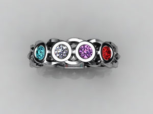 Custom Designed by Christopher Michael  Mothers Ring With Four Bezeled 3mm Birthstones*