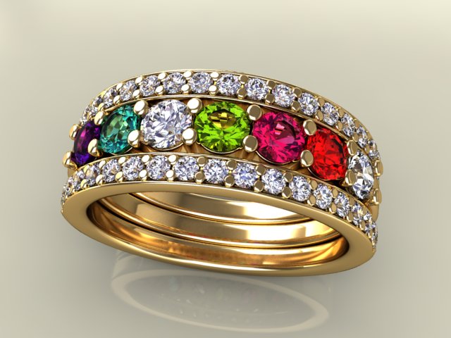 7 Birthstones Mothers Ring Flanked with Fine Diamond* Christopher Michael Design - MothersFamilyRings.com