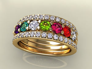 7 Birthstones Mothers Ring Flanked with Fine Diamond* Christopher Michael Design - MothersFamilyRings.com