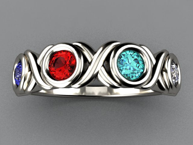 4 Stone Bezeled Hugs and Kisses Mothers Ring* Designed by Christopher Michael - MothersFamilyRings.com