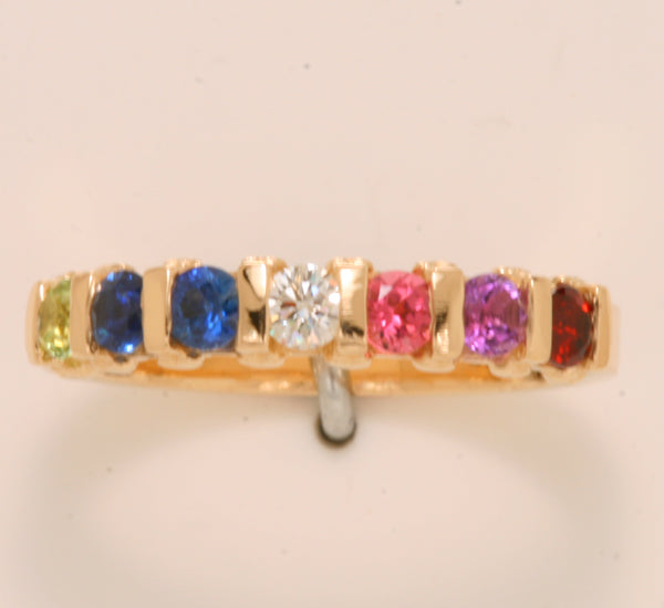 7 Stone Christopher Michael Design Mothers Ring 3mm With Heart Accent* - MothersFamilyRings.com