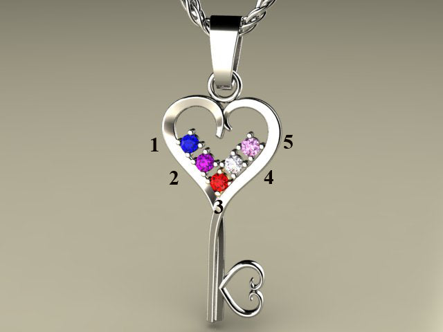 Five Birthstone Key To Hearts Mothers Pendant* Christopher Michael Design
