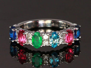 6 Stone Oval Birthstone Ring with Fine Diamonds Designed by Christopher Michael - MothersFamilyRings.com