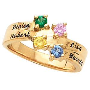 Engraved Ring With Four 3mm Natural Gems* - MothersFamilyRings.com