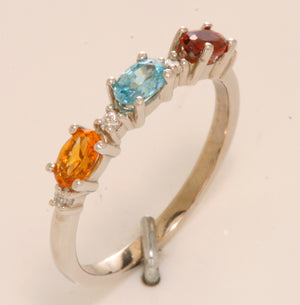 3 Birthstone Christopher Michael Designed Ring With Oval Birthstones Set East to West* - MothersFamilyRings.com