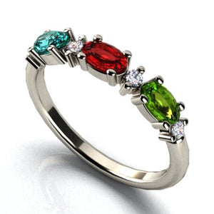 3 Birthstone Christopher Michael Designed Ring With Oval Birthstones Set East to West* - MothersFamilyRings.com