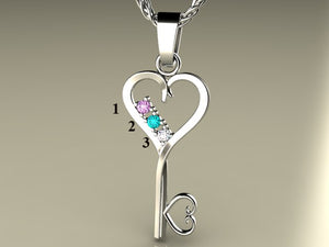 Three Birthstone Key To Hearts Mothers Pendant* Christopher Michael Design