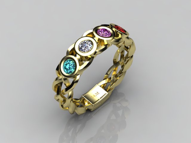 Custom Designed by Christopher Michael  Mothers Ring With Four Bezeled 3mm Birthstones*
