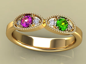 Classy 2 Birthstone Mothers Ring by Christopher Michael with Fine Cut diamonds* - MothersFamilyRings.com