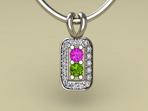 2 Birthstone Mothers Pendant with Diamonds Around by Christopher Michael* - MothersFamilyRings.com
