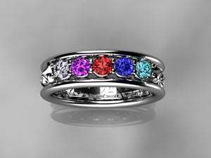 Christopher Michael designed Celtic Style Mothers Ring With Five 3mm Natural Birthstones* - MothersFamilyRings.com