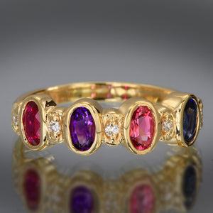 Bezeled 4 Stone Oval Mothers Ring With Diamond* Designed by Christopher Michael - MothersFamilyRings.com