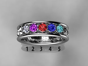Christopher Michael designed Celtic Style Mothers Ring With Five 3mm Natural Birthstones* - MothersFamilyRings.com
