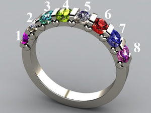8 Stone Christopher Michael Design Mothers Ring 3mm With Heart Accent* - MothersFamilyRings.com