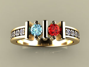 Original Christopher Michael Designed Two Birthstone Mothers Ring With Fine Cut Diamonds*