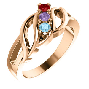 Wave Mothers Ring with Three Fine Natural Birthstones* - MothersFamilyRings.com