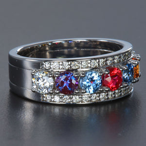 7 Birthstones Mothers Ring Flanked with Fine Diamond* Christopher Michael Design - MothersFamilyRings.com