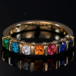 7 Stone Christopher Michael Design Mothers Ring 3mm With Heart Accent* - MothersFamilyRings.com