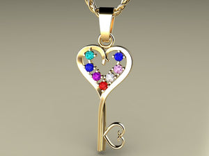 Seven Birthstone Key To Hearts Mothers Pendant* Christopher Michael Design