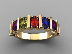 Seven Stone Oval Mothers Ring with Bars* designed by Christopher Michael - MothersFamilyRings.com