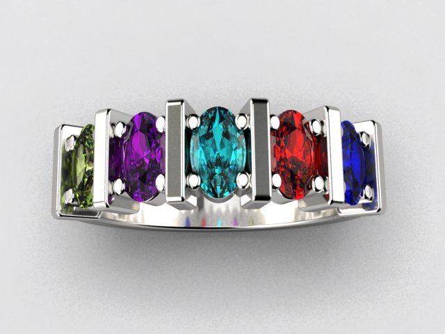 Five Stone Oval Mothers Ring with Bars* designed by Christopher Michael - MothersFamilyRings.com