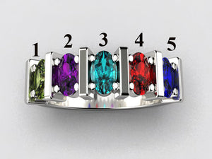Five Stone Oval Mothers Ring with Bars* designed by Christopher Michael - MothersFamilyRings.com