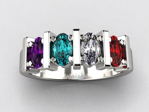 Four Stone Oval Mothers Ring with Bars* designed by Christopher Michael - MothersFamilyRings.com