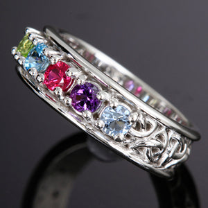 Christopher Michael designed Celtic Style Mothers Ring With Five 3mm Natural Birthstones* - MothersFamilyRings.com