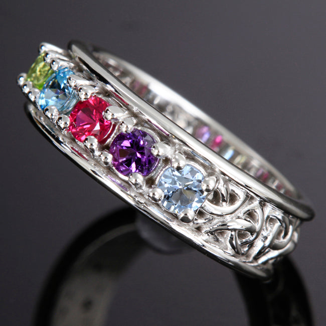Christopher Michael designed Two Stone Celtic Style Mothers Ring With 3mm Natural Birthstones*