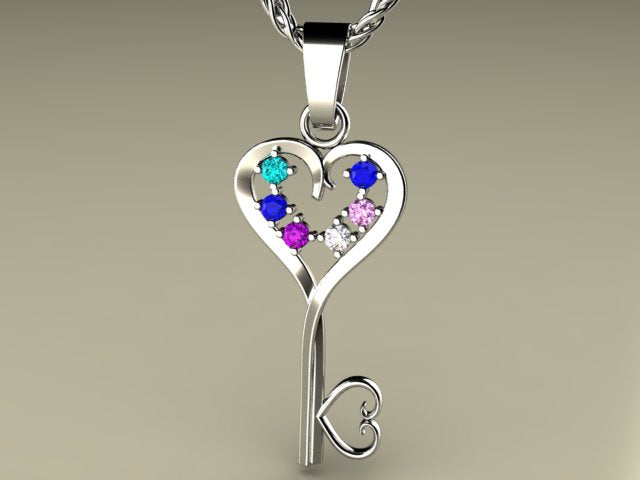Six Birthstone Key To Hearts Mothers Pendant* Christopher Michael Design