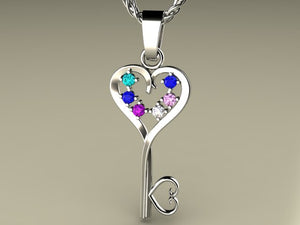 Six Birthstone Key To Hearts Mothers Pendant* Christopher Michael Design