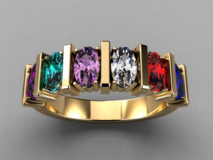 Six Stone Oval Mothers Ring with Bars* designed by Christopher Michael - MothersFamilyRings.com