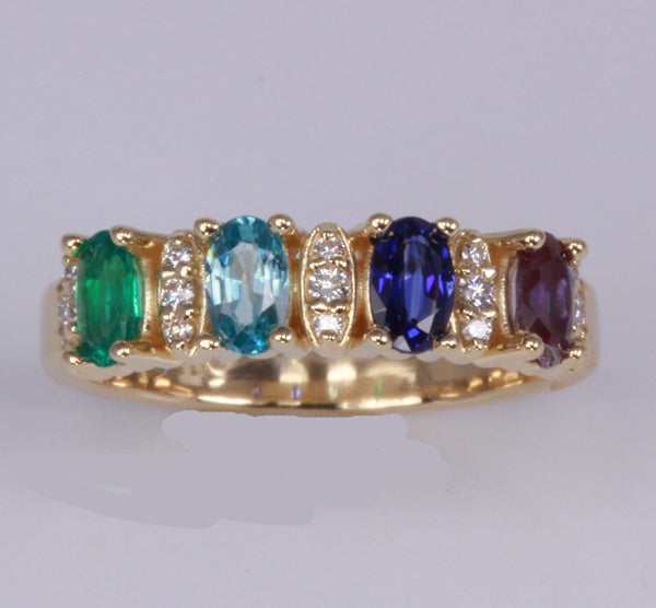 Christopher Michael Designed 3 Stone Oval Mothers Ring with Diamond* - MothersFamilyRings.com