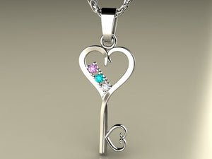 Three Birthstone Key To Hearts Mothers Pendant* Christopher Michael Design