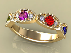 Classy 4 Birthstone Mothers Ring by Christopher Michael with Fine Cut Diamonds* - MothersFamilyRings.com