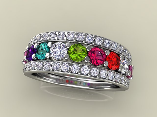 9 Birthstones Mothers Ring Flanked with Fine Diamond* Christopher Michael Design - MothersFamilyRings.com