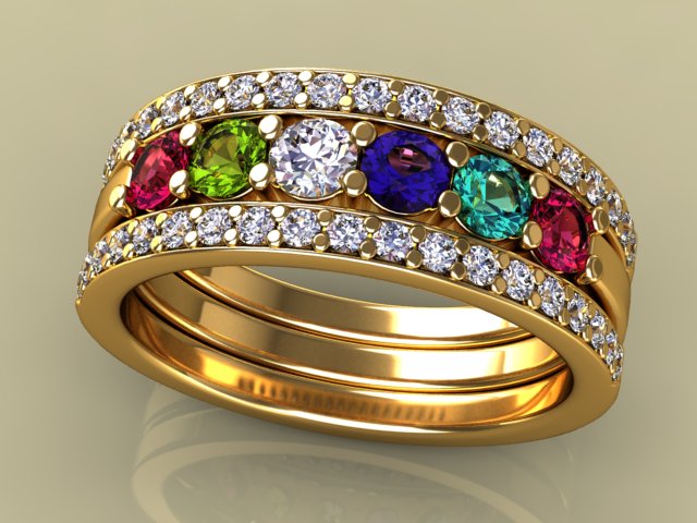6 Birthstones Mothers Ring Flanked with Fine Diamond* Christopher Michael Design - MothersFamilyRings.com