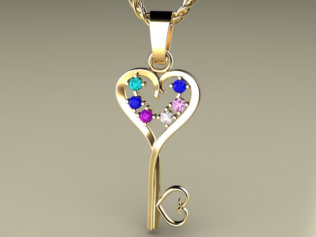 Six Birthstone Key To Hearts Mothers Pendant* Christopher Michael Design