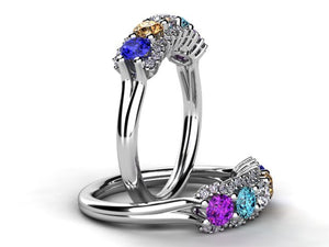 Mother's Ring With Fine Diamond and 5 Natural Birthstones* designed by Christopher Michael