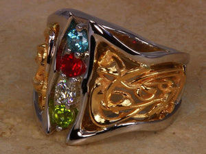Art Nouveau Inspired 4 Birthstone Mothers Ring* Christopher Michael Design - mothers family rings