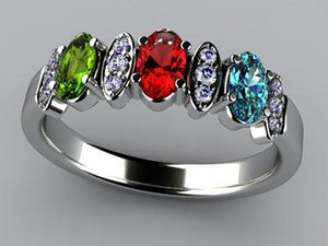 Christopher Michael Designed 3 Stone Oval Mothers Ring with Diamond* - MothersFamilyRings.com