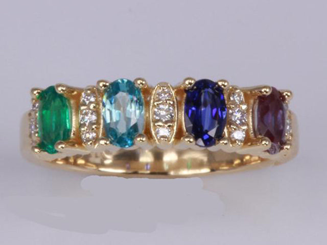 Christopher Michael Designed 4 Stone Oval Mothers Ring with Diamond* - MothersFamilyRings.com