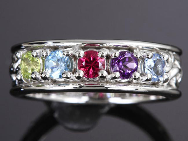 Christopher Michael designed Celtic Style Mothers Ring With Five 3mm Natural Birthstones* - MothersFamilyRings.com