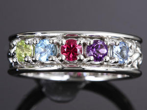 Christopher Michael designed Celtic Style Mothers Ring With Five 3mm Natural Birthstones* - MothersFamilyRings.com