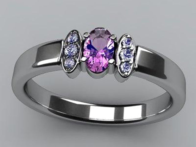 Christopher Michael Designed One Stone Oval Mothers Ring with Diamond* - MothersFamilyRings.com