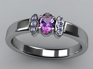 Christopher Michael Designed One Stone Oval Mothers Ring with Diamond* - MothersFamilyRings.com