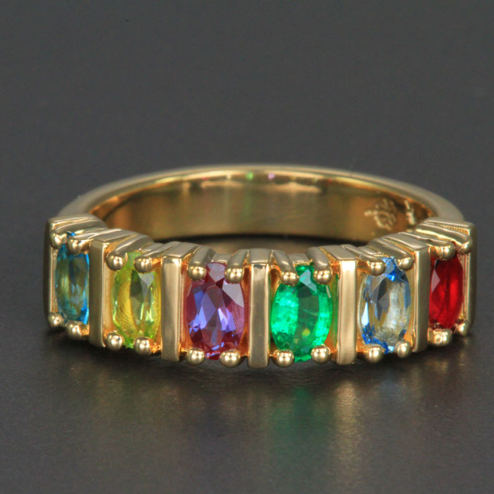 Six Stone Oval Mothers Ring with Bars* designed by Christopher Michael - MothersFamilyRings.com