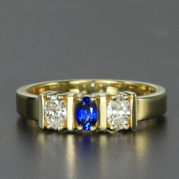 Three Stone Oval Mothers Ring with Bars* designed by Christopher Michael - MothersFamilyRings.com