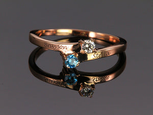 Engraved Ring With Two 3mm Natural Gems* - MothersFamilyRings.com